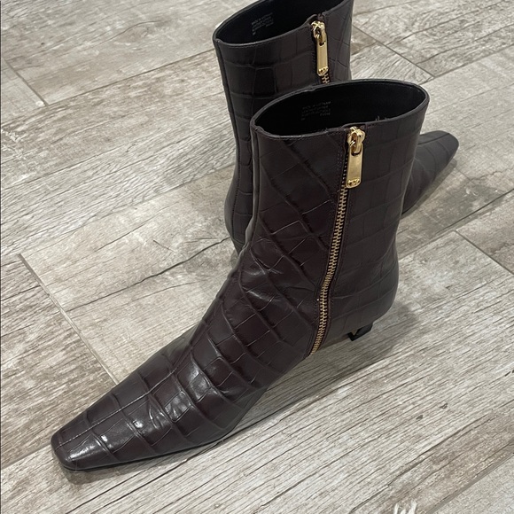 MICHAEL Michael Kors Dark Brown Croc-Embossed Booties - Picture 2 of 3